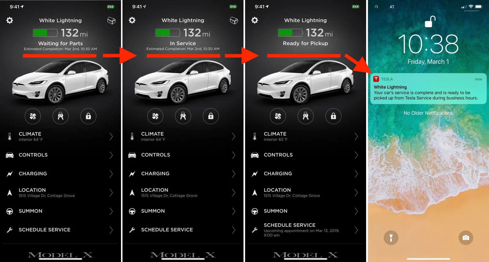 Tesla service via Mobile app. Photo source: Electrek.