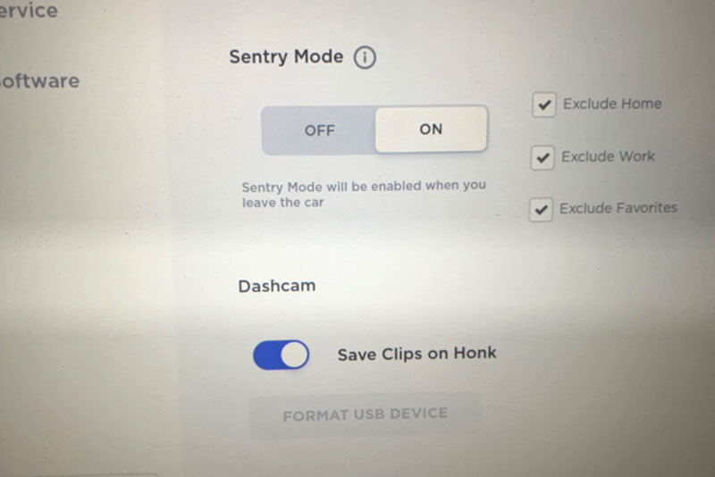 Sentry Mode settings