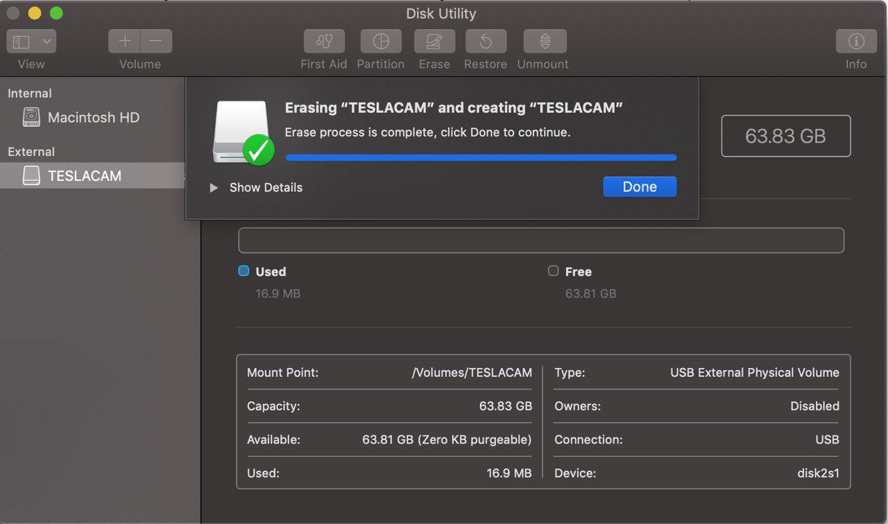 how to format usb drive on mac for tesla dashcam